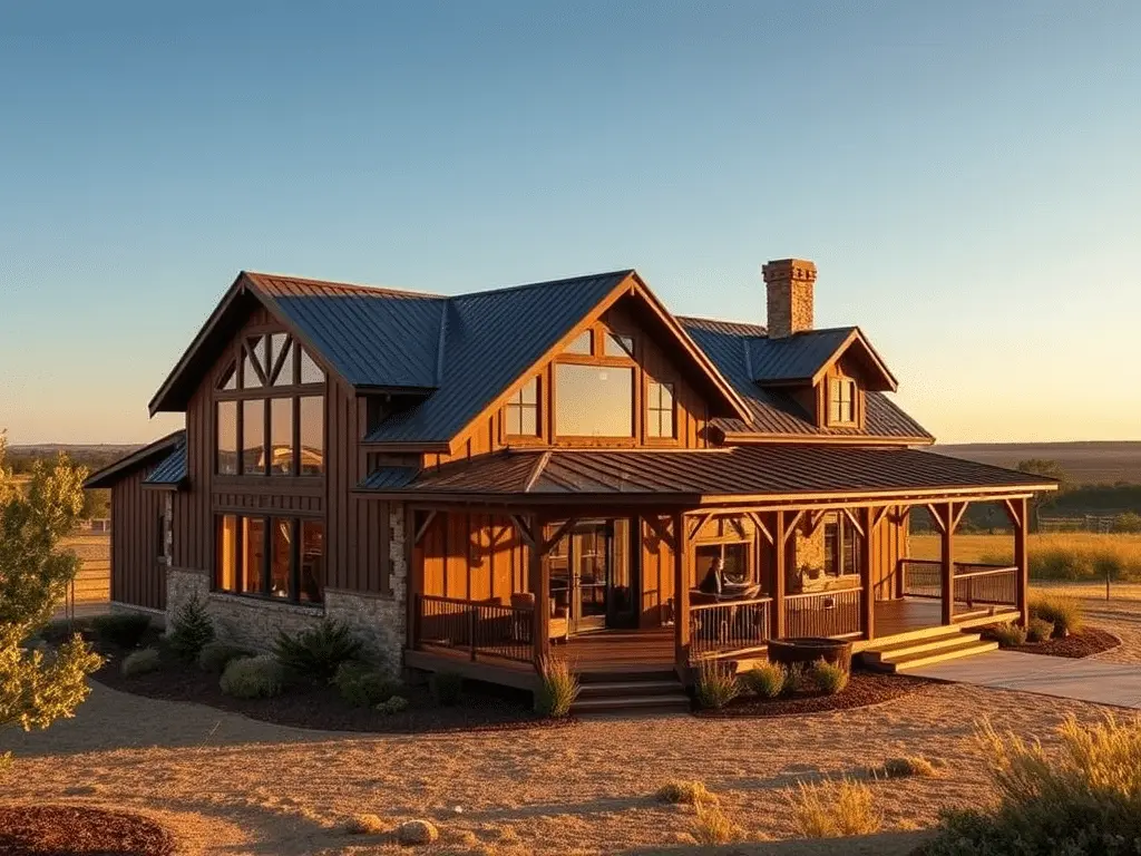 Modern barndo floor plan designed for Oklahoma rural living.
