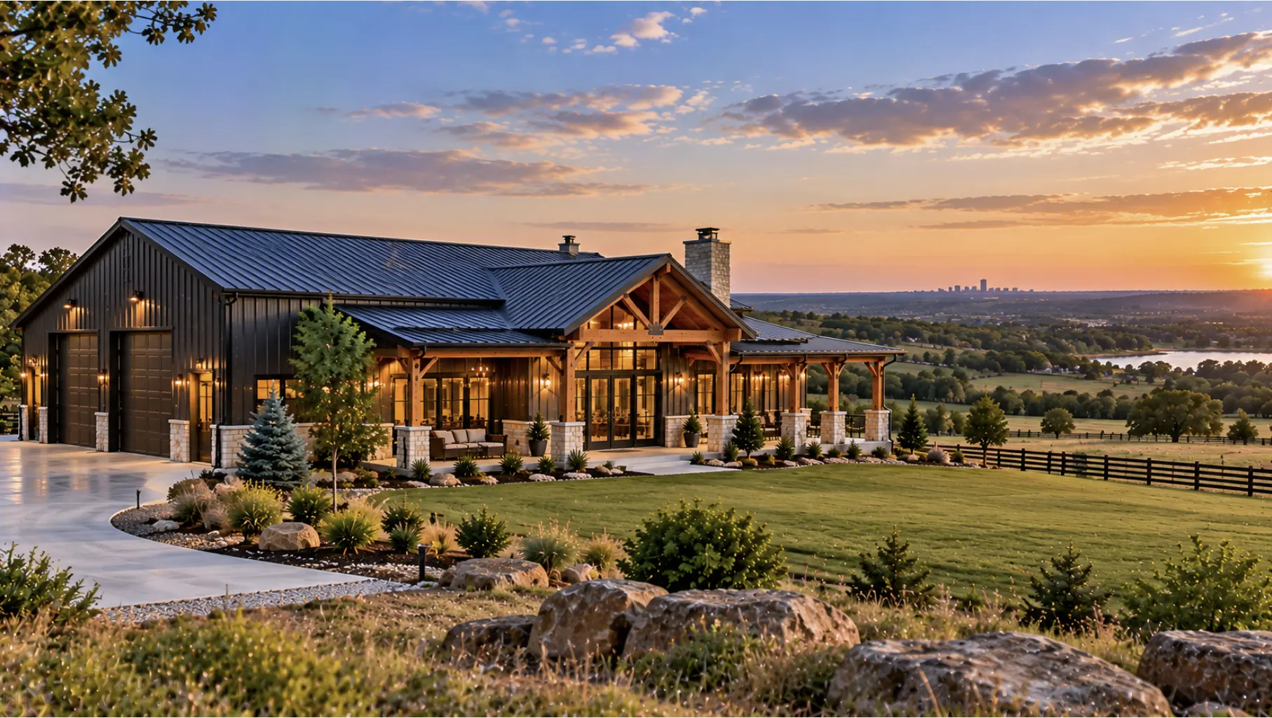 Modern barndominium on acreage serving Edmond and surrounding Central Oklahoma communities.