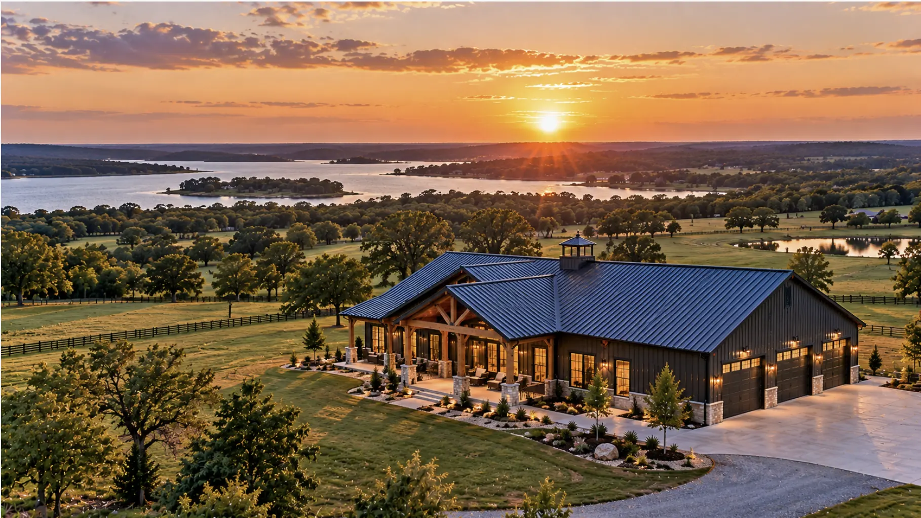 Modern barndominium on rural acreage serving Norman and surrounding Central Oklahoma communities.