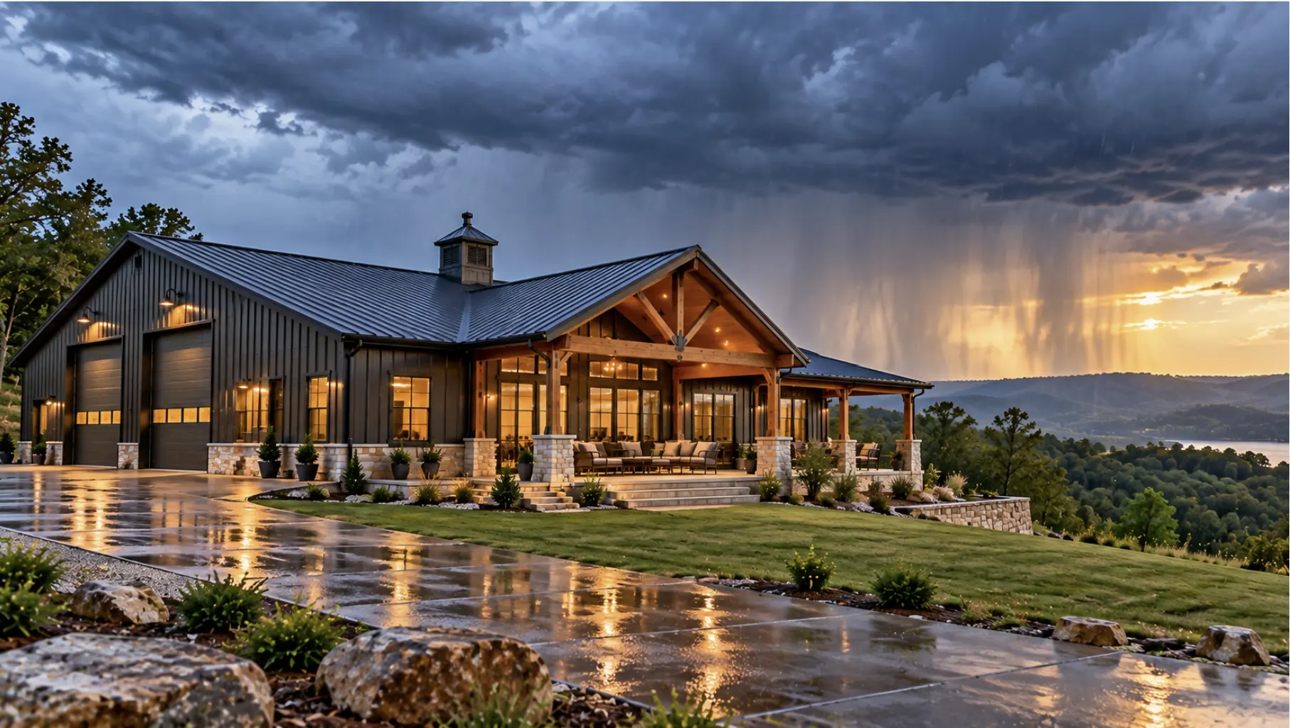 Weather-resistant barndominium in Southeast Oklahoma designed for heavy rainfall, thunderstorms, and changing regional climate conditions.