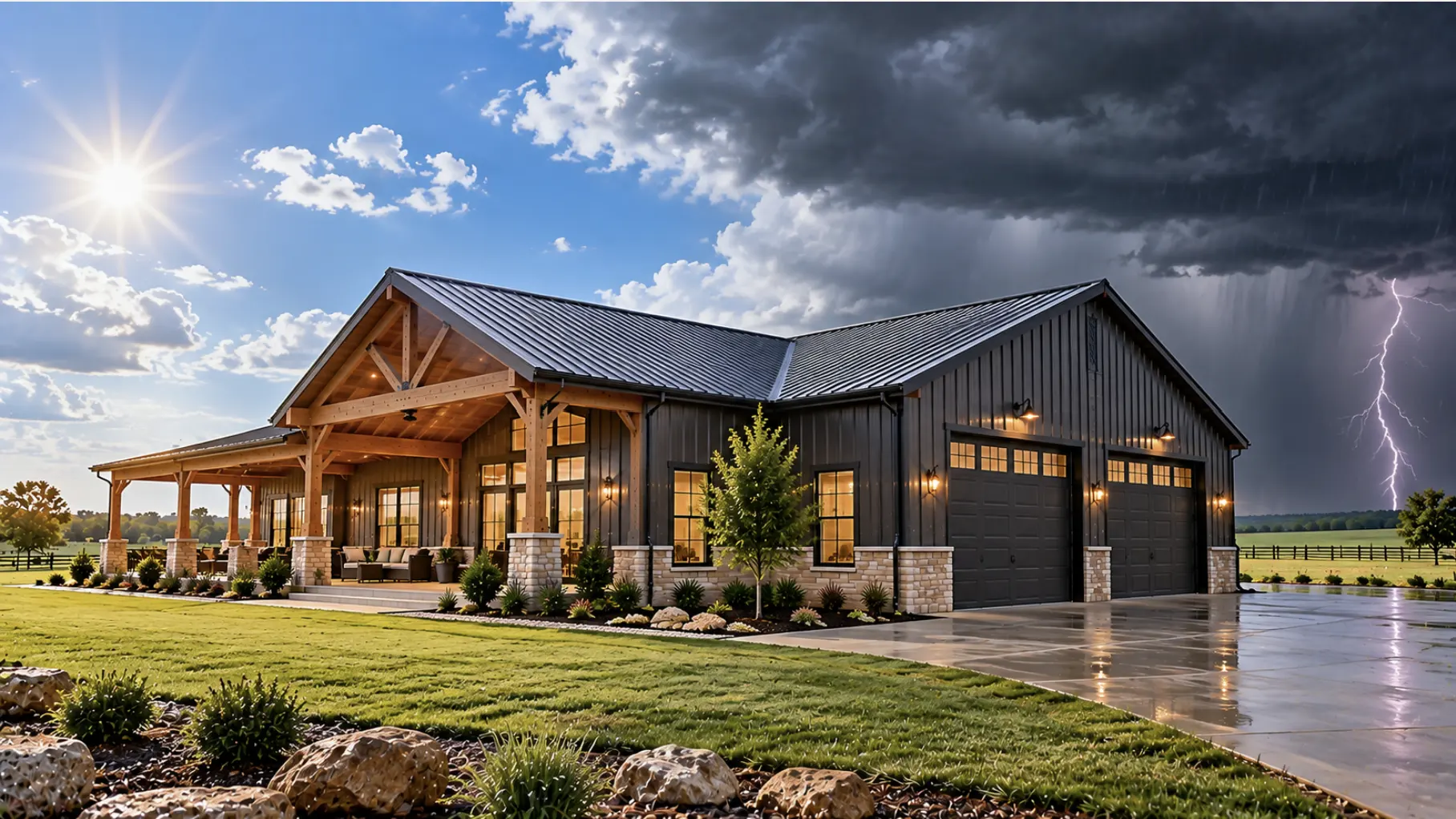 Weather-resistant barndominium in Norman, Oklahoma built for changing climate, strong winds, and severe storms.