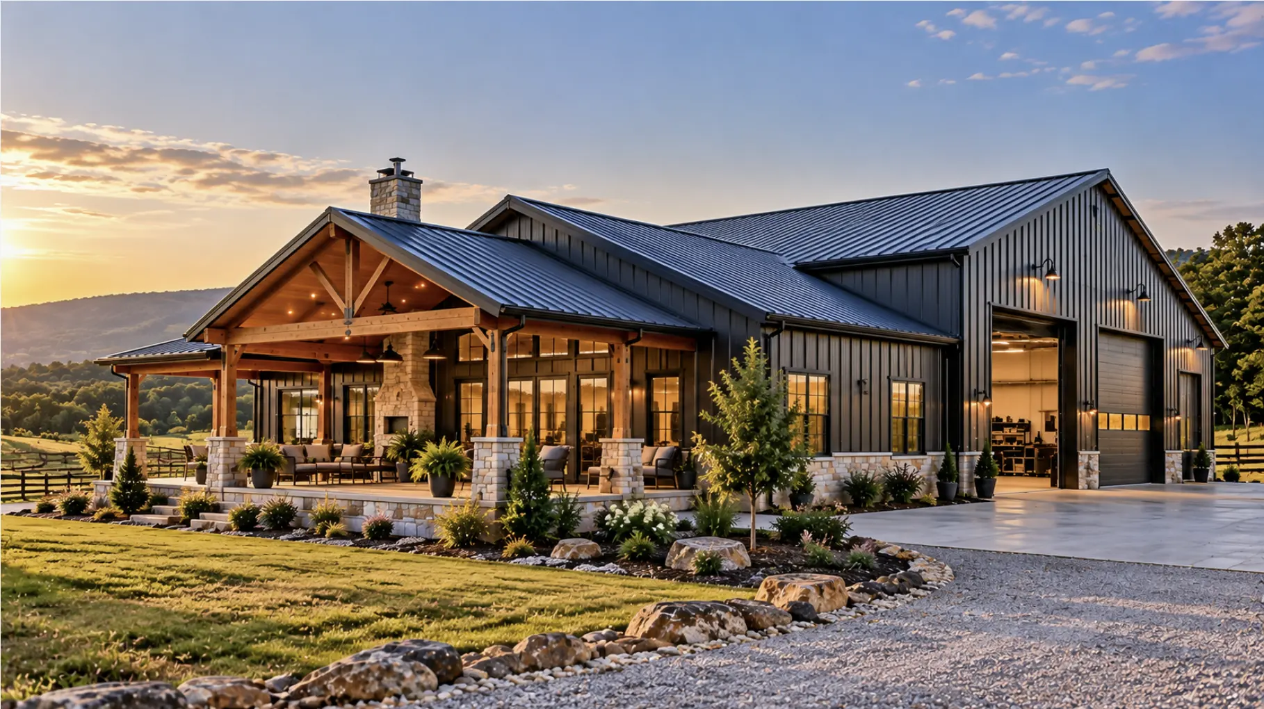Barndominium in Southeast Oklahoma built to meet local permitting, building code, and rural site requirements.
