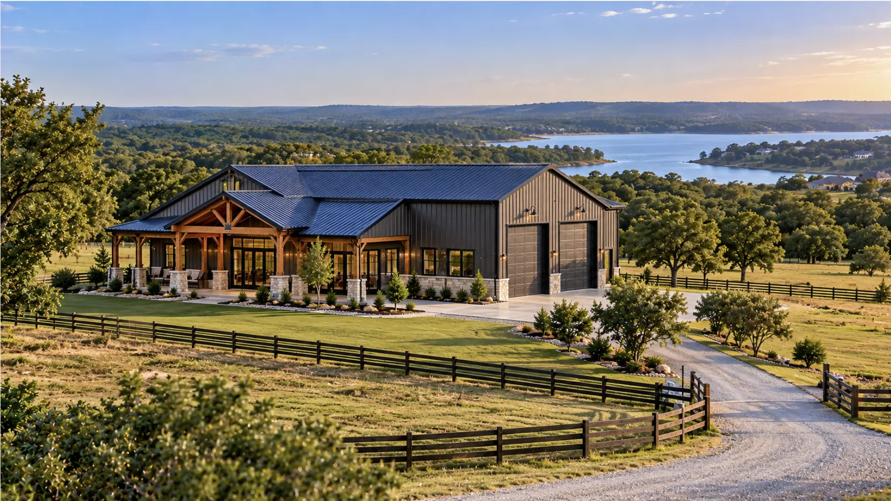 Barndominium on a large Edmond, Oklahoma property showing acreage, site access, and surrounding land conditions.