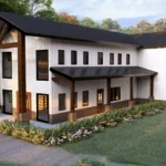 3D design of a two-storey barndominium home showing what can be built on zoned land in Oklahoma