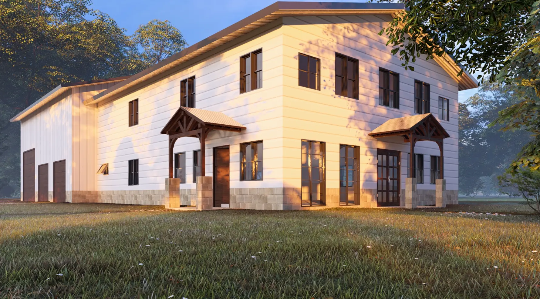 3D design of an engineered two-storey metal building home for Catoosa, OK